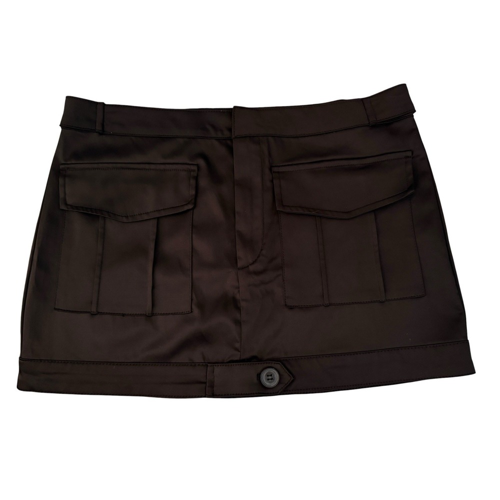 ZARA Satin Mini Skirt M Black NWT High Rise Utility Pocket Minimalist Chic Euro